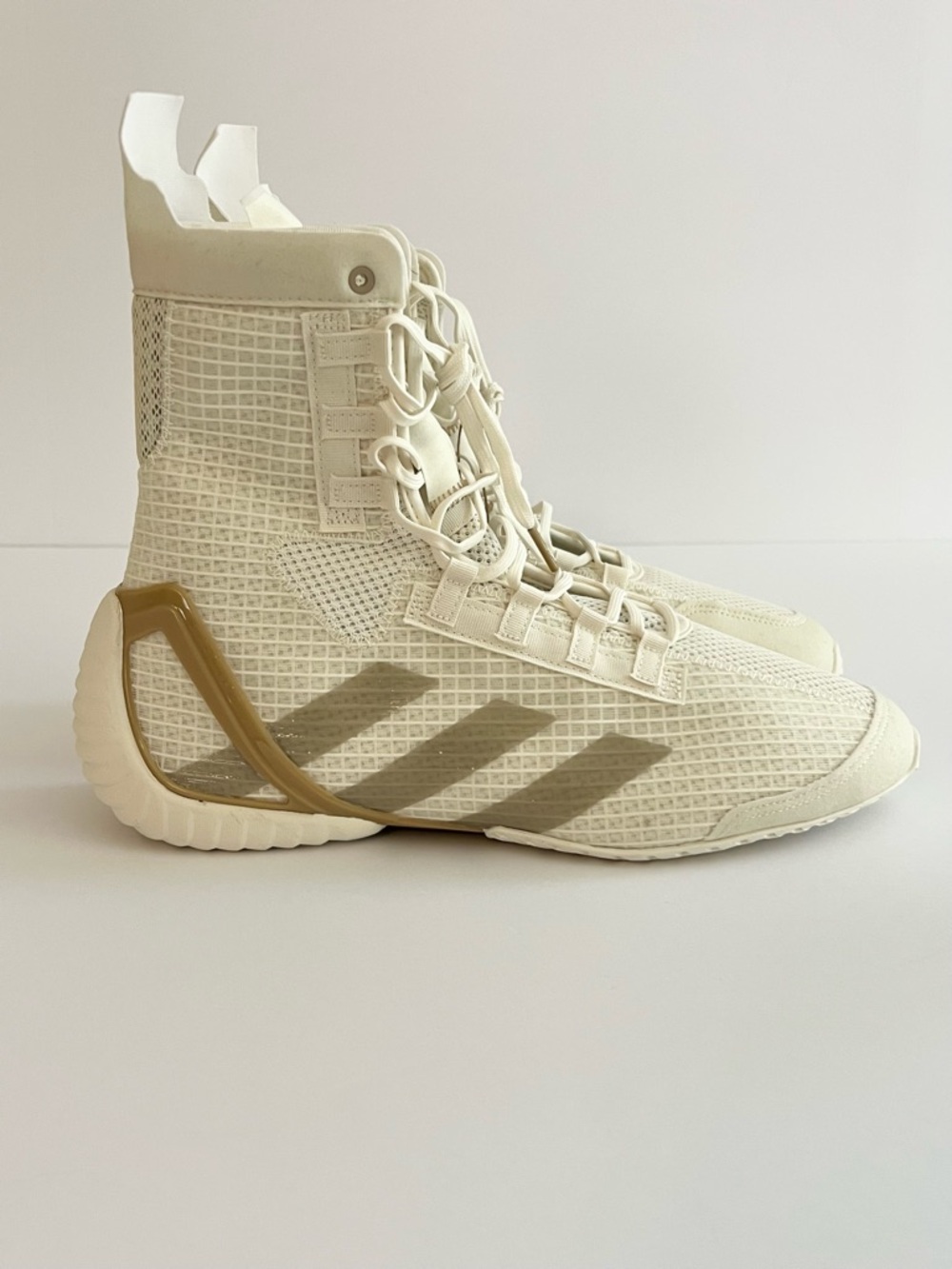 Adidas SPEEDEX 23 Cream Lace-Up High-Top Boxing Sneakers